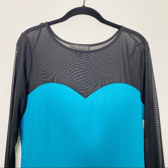 Forever 21 Dresses & Skirts - Forever 21 plus mesh sleeve bodycon teal dress 2X
